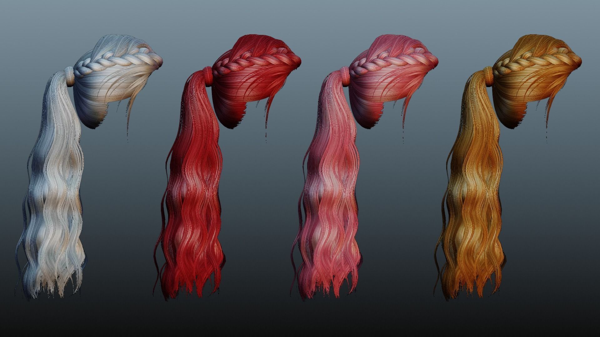 Female long hair 4 color Low-poly 3D model_7