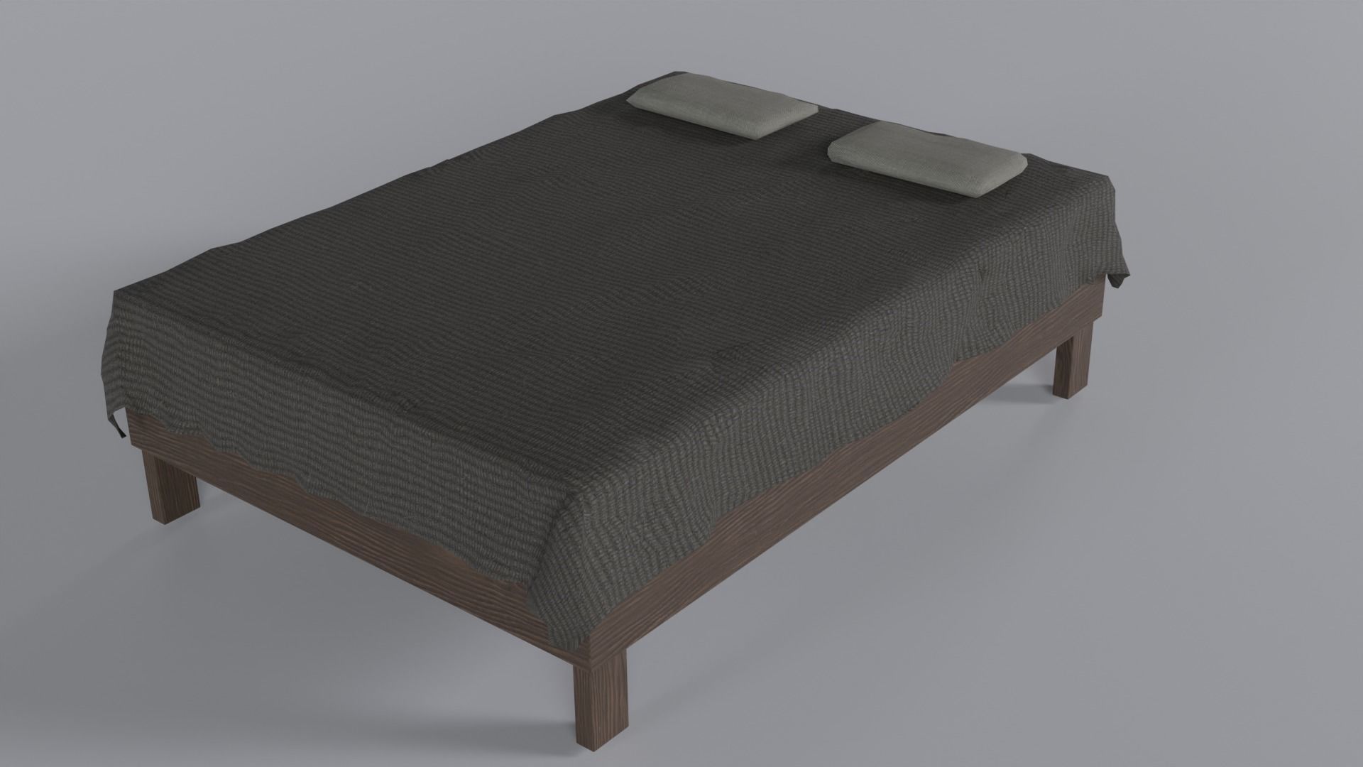 Wooden Bed Low-poly 3D model_1