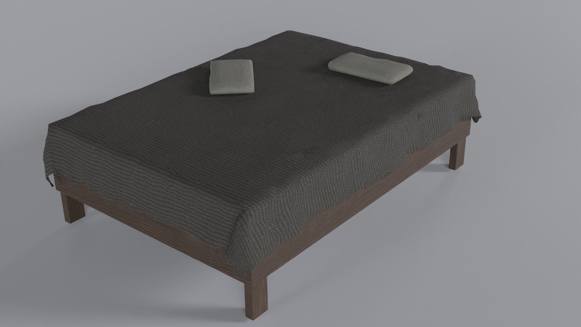 Wooden Bed Low-poly 3D model_3