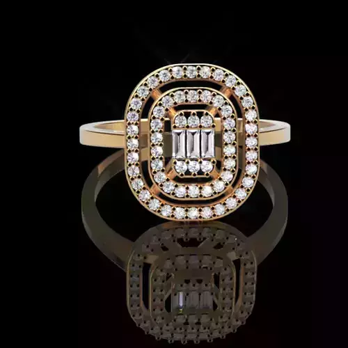 Double Halo Baguette Diamond Ring 016 Ct in 14K Gold 3D print model