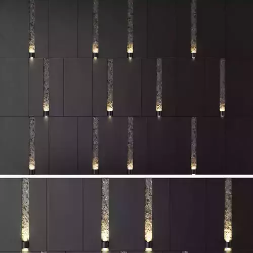 Black wall panel with elements of rough plaster and light