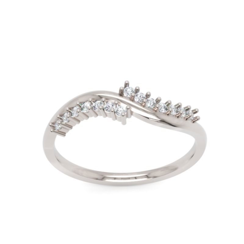 Elegant Wave Diamond Ring 012 Ct Delicate 14K Gold Band 3D print model_7