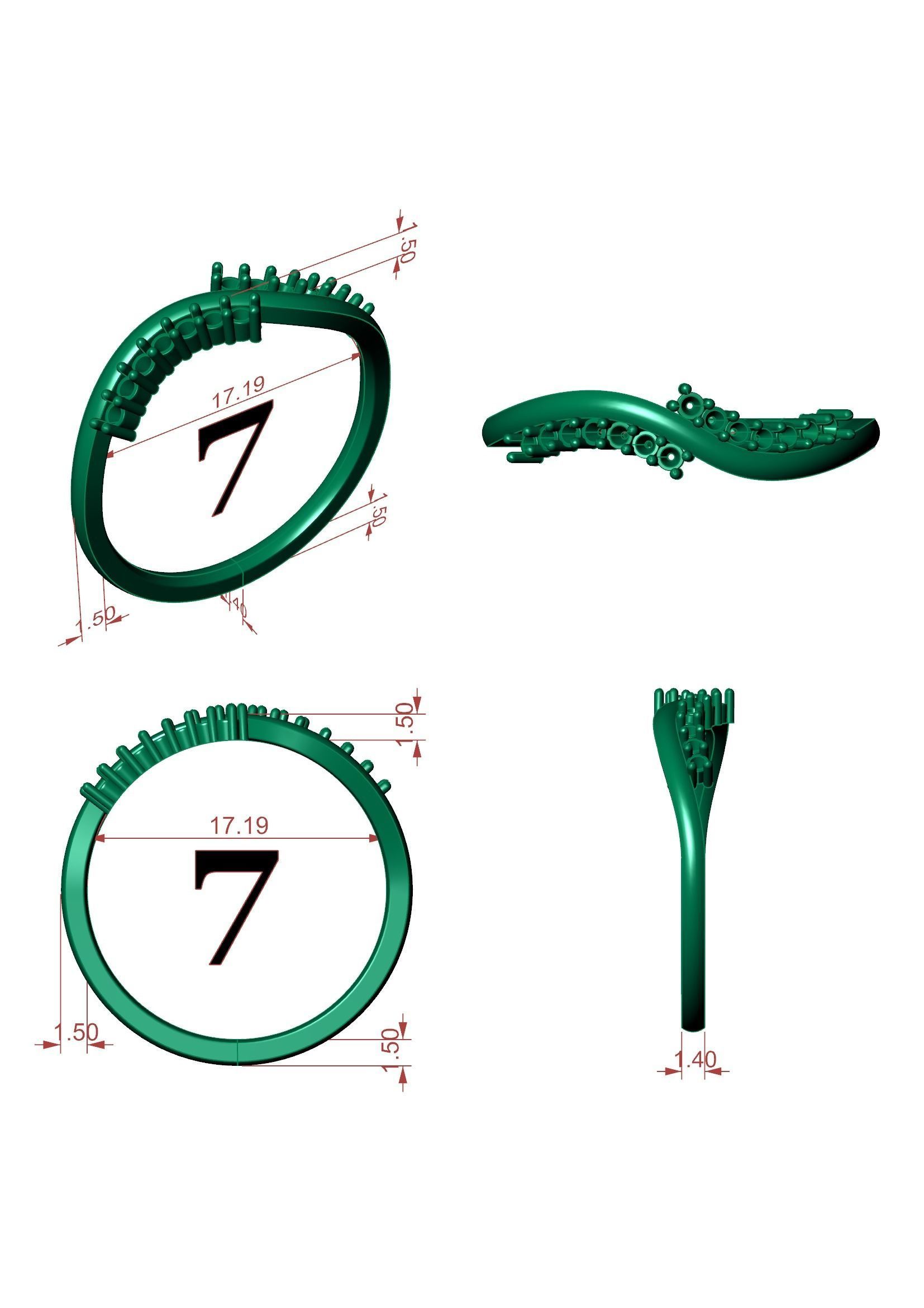 Elegant Wave Diamond Ring 012 Ct Delicate 14K Gold Band 3D print model_11