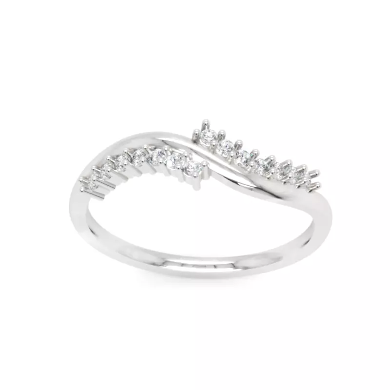 Elegant Wave Diamond Ring 012 Ct Delicate 14K Gold Band 3D print model_0