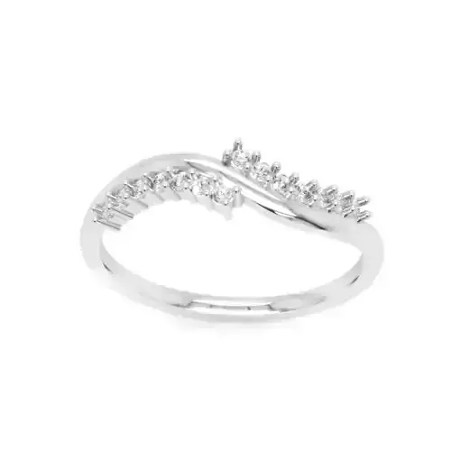 Elegant Wave Diamond Ring 012 Ct Delicate 14K Gold Band 