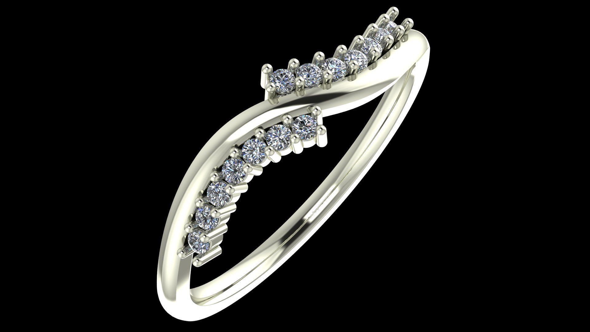 Elegant Wave Diamond Ring 012 Ct Delicate 14K Gold Band 3D print model_4