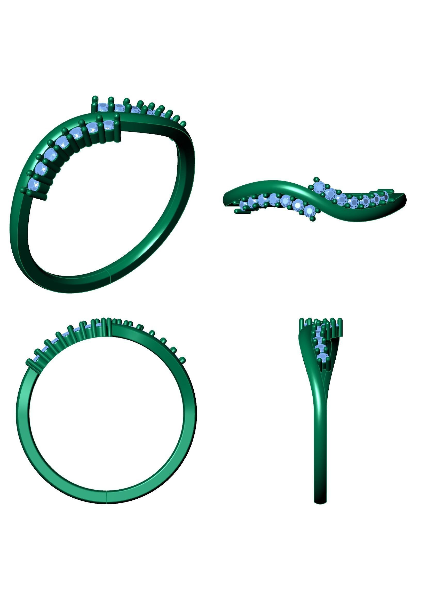 Elegant Wave Diamond Ring 012 Ct Delicate 14K Gold Band 3D print model_10