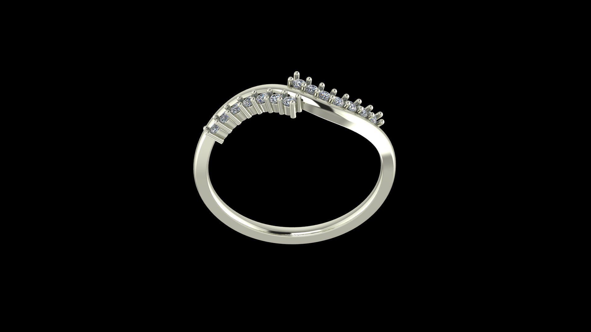 Elegant Wave Diamond Ring 012 Ct Delicate 14K Gold Band 3D print model_6