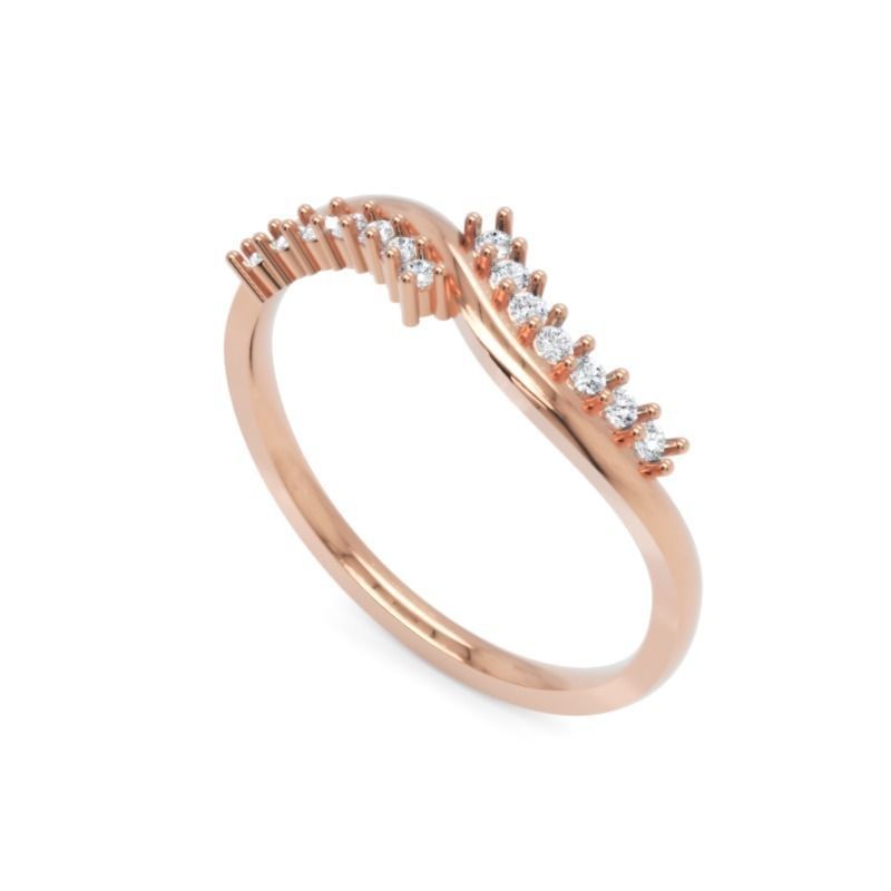Elegant Wave Diamond Ring 012 Ct Delicate 14K Gold Band 3D print model_1