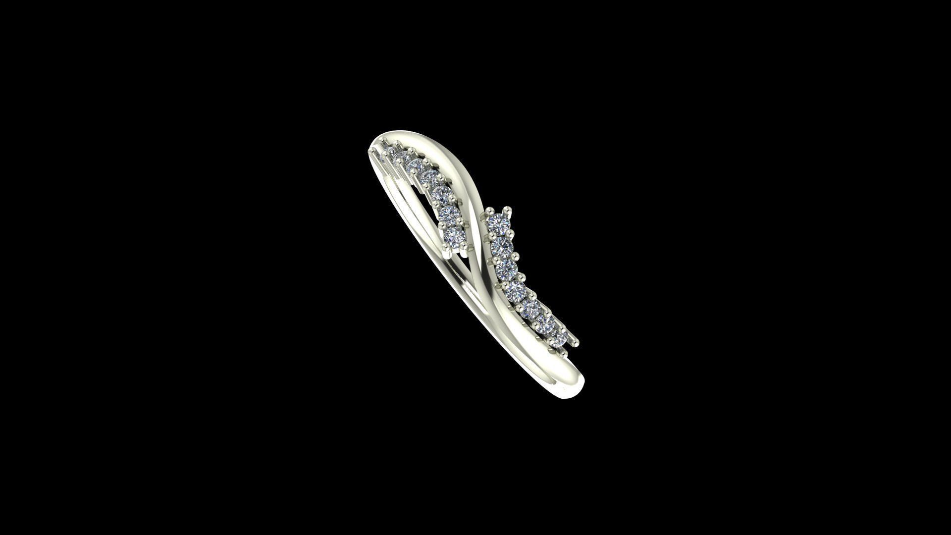 Elegant Wave Diamond Ring 012 Ct Delicate 14K Gold Band 3D print model_5