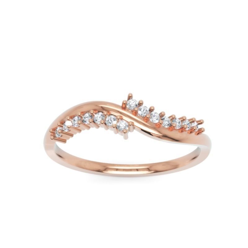 Elegant Wave Diamond Ring 012 Ct Delicate 14K Gold Band 3D print model_2