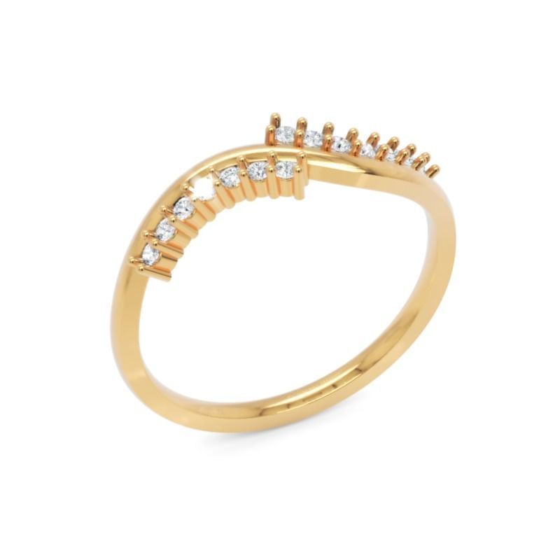 Elegant Wave Diamond Ring 012 Ct Delicate 14K Gold Band 3D print model_3