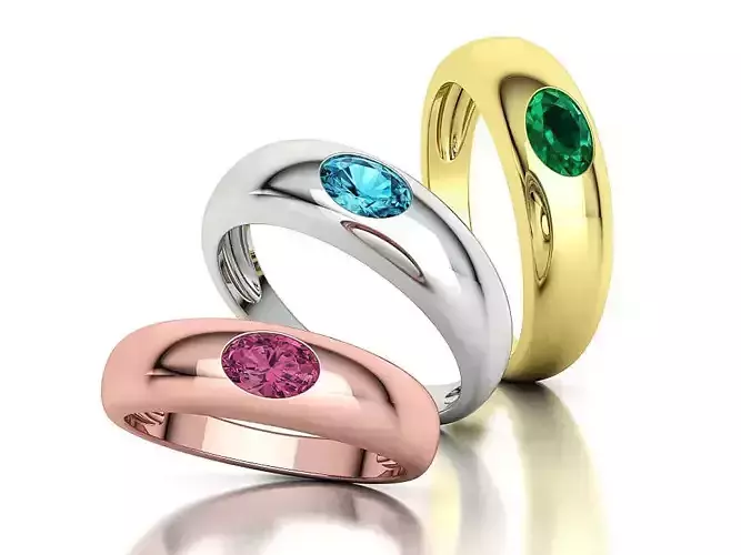 Wedding Gemstone Ring Dome Ring 6x4 Oval stone 3D print model