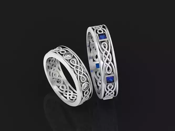 Celtic Wedding ring band with princess cut  933