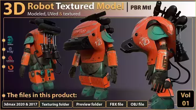 3D Robot Textured Model 3D model