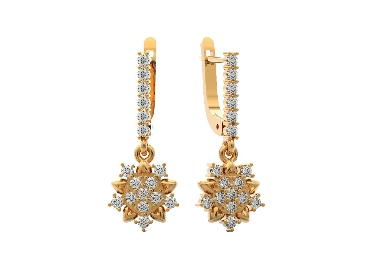 dangling snowflake flower earrings with diamonds 935 3D print model_2