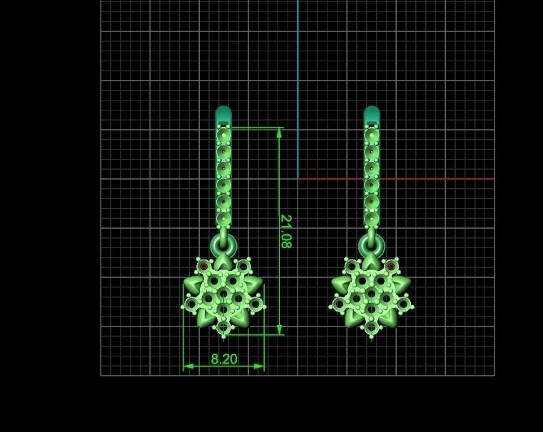 dangling snowflake flower earrings with diamonds 935 3D print model_11