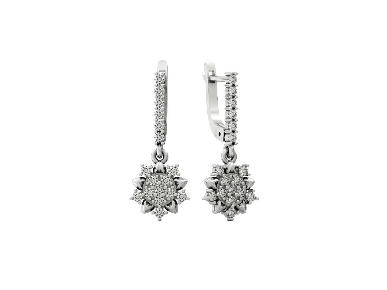 dangling snowflake flower earrings with diamonds 935 3D print model_33