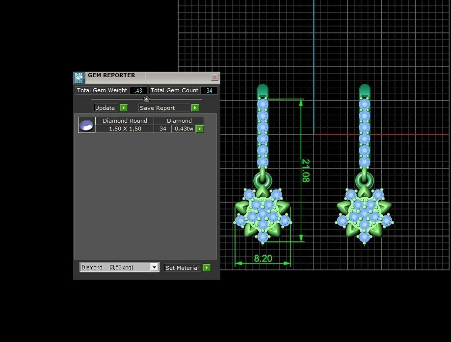 dangling snowflake flower earrings with diamonds 935 3D print model_4