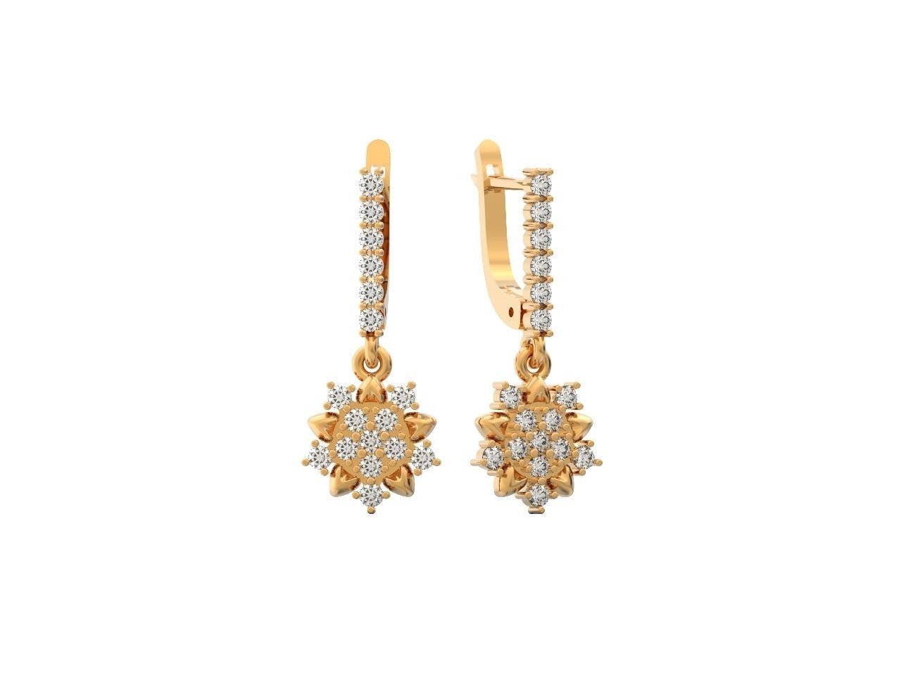 dangling snowflake flower earrings with diamonds 935 3D print model_35