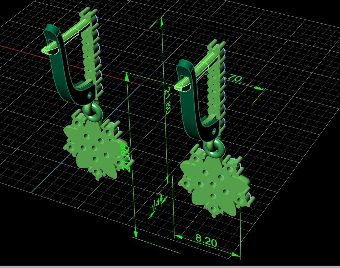 dangling snowflake flower earrings with diamonds 935 3D print model_10
