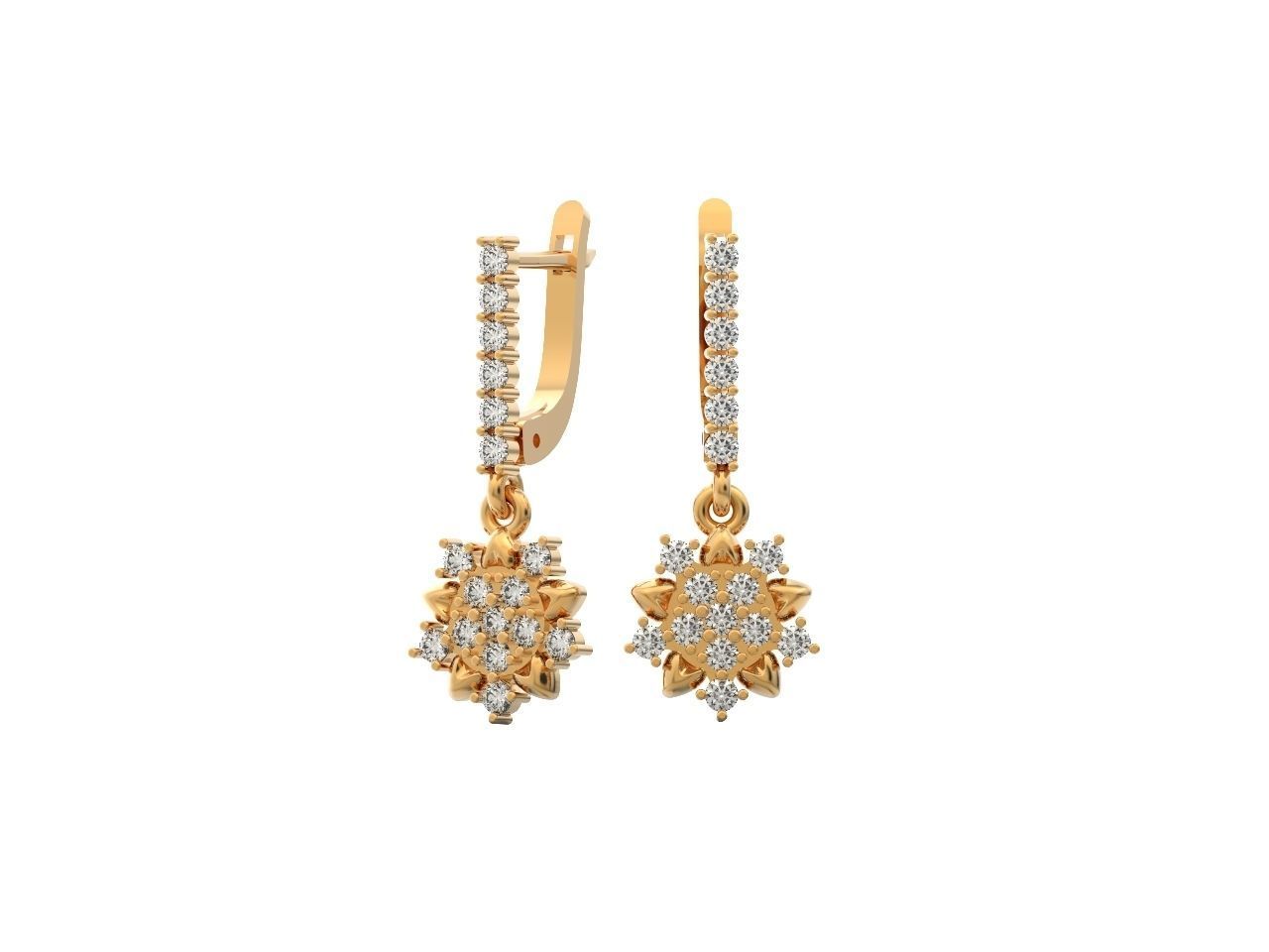 dangling snowflake flower earrings with diamonds 935 3D print model_30