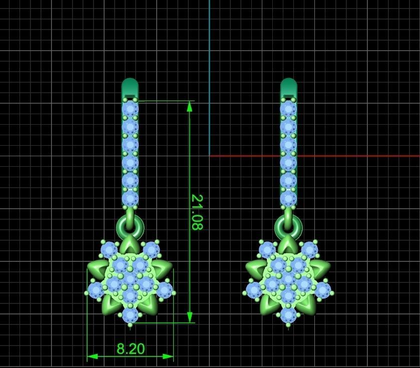 dangling snowflake flower earrings with diamonds 935 3D print model_9