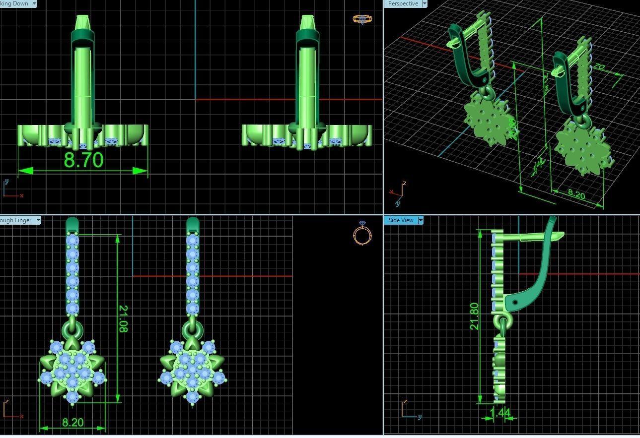 dangling snowflake flower earrings with diamonds 935 3D print model_3