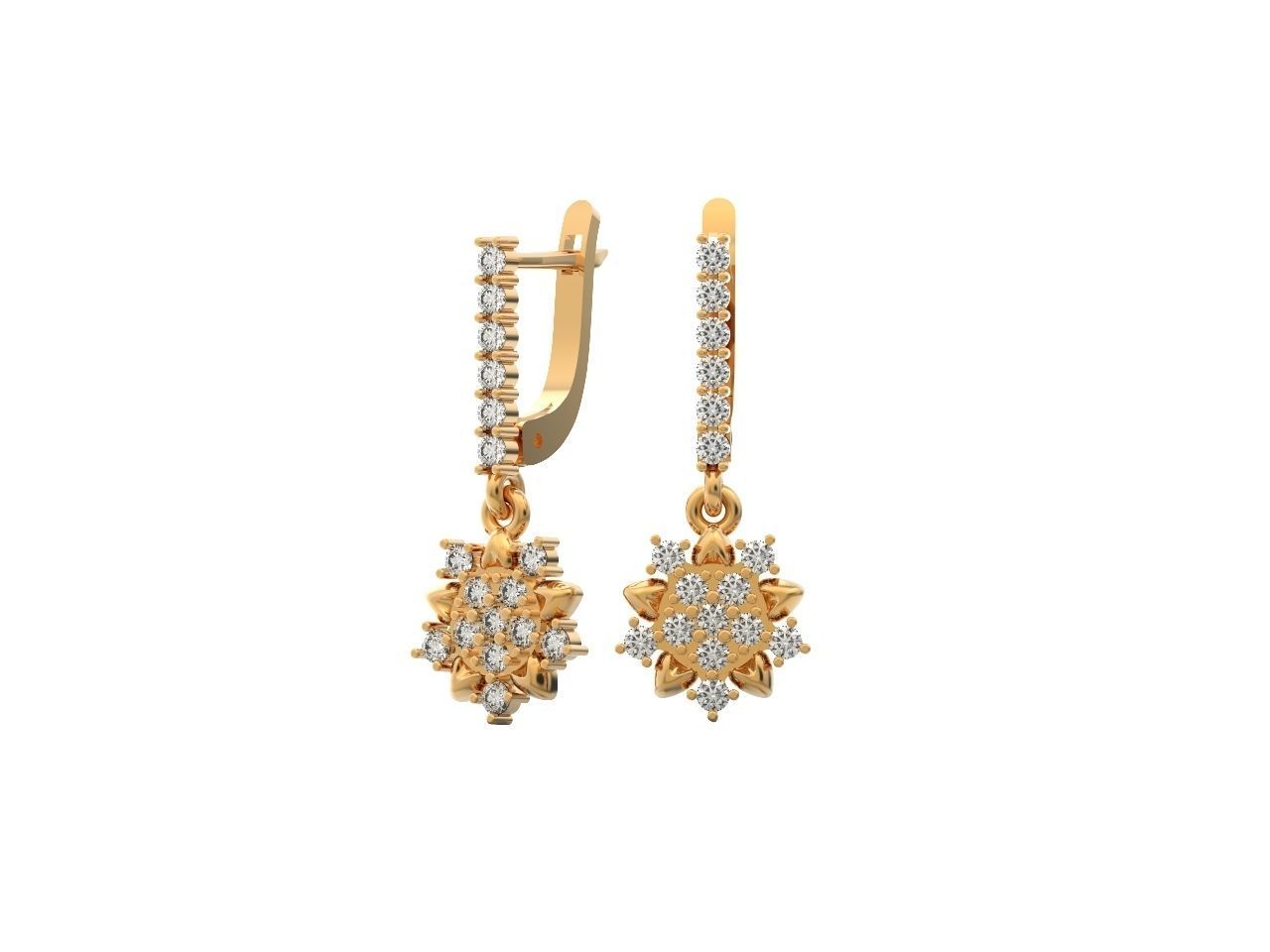 dangling snowflake flower earrings with diamonds 935 3D print model_29