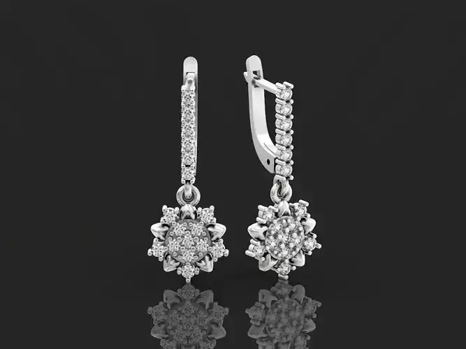 dangling snowflake flower earrings with diamonds 935