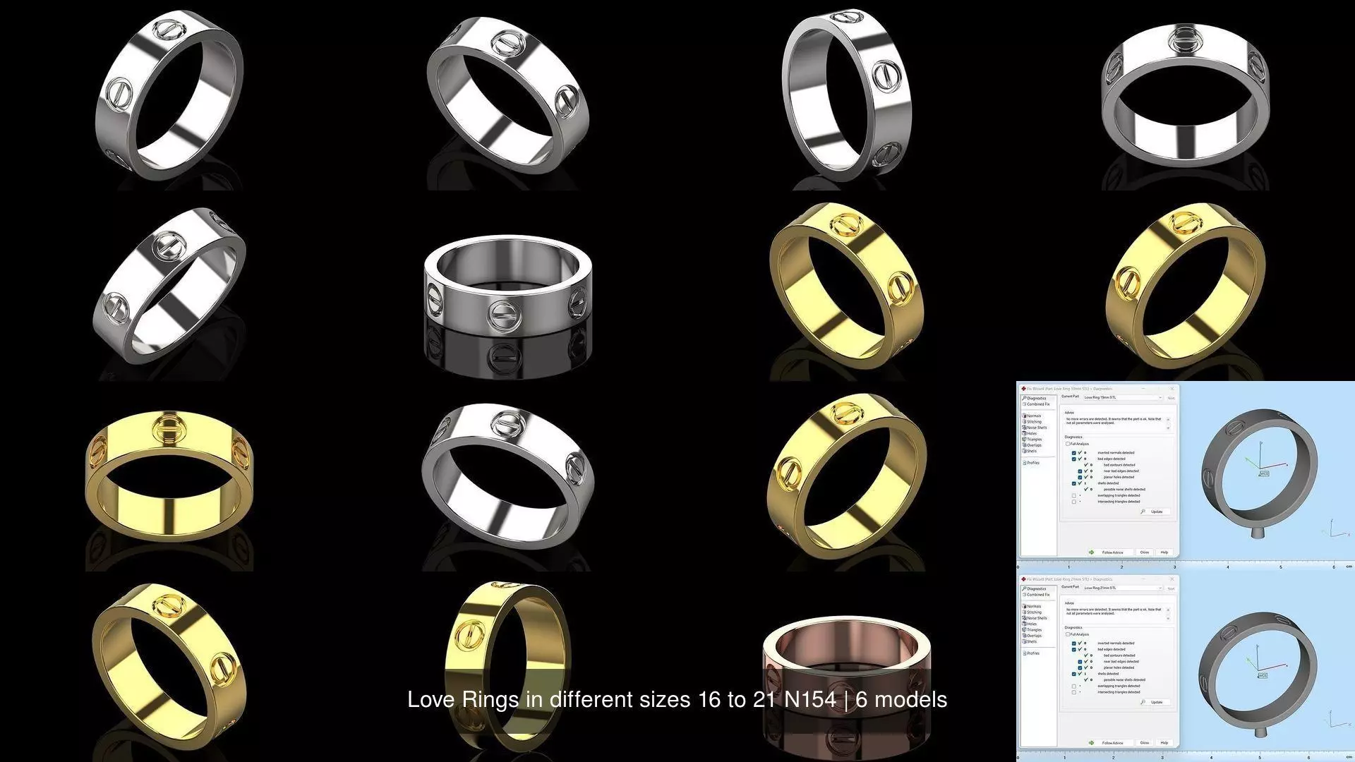 Love Rings in different sizes 16 to 21 N154 3D Model Collection_1
