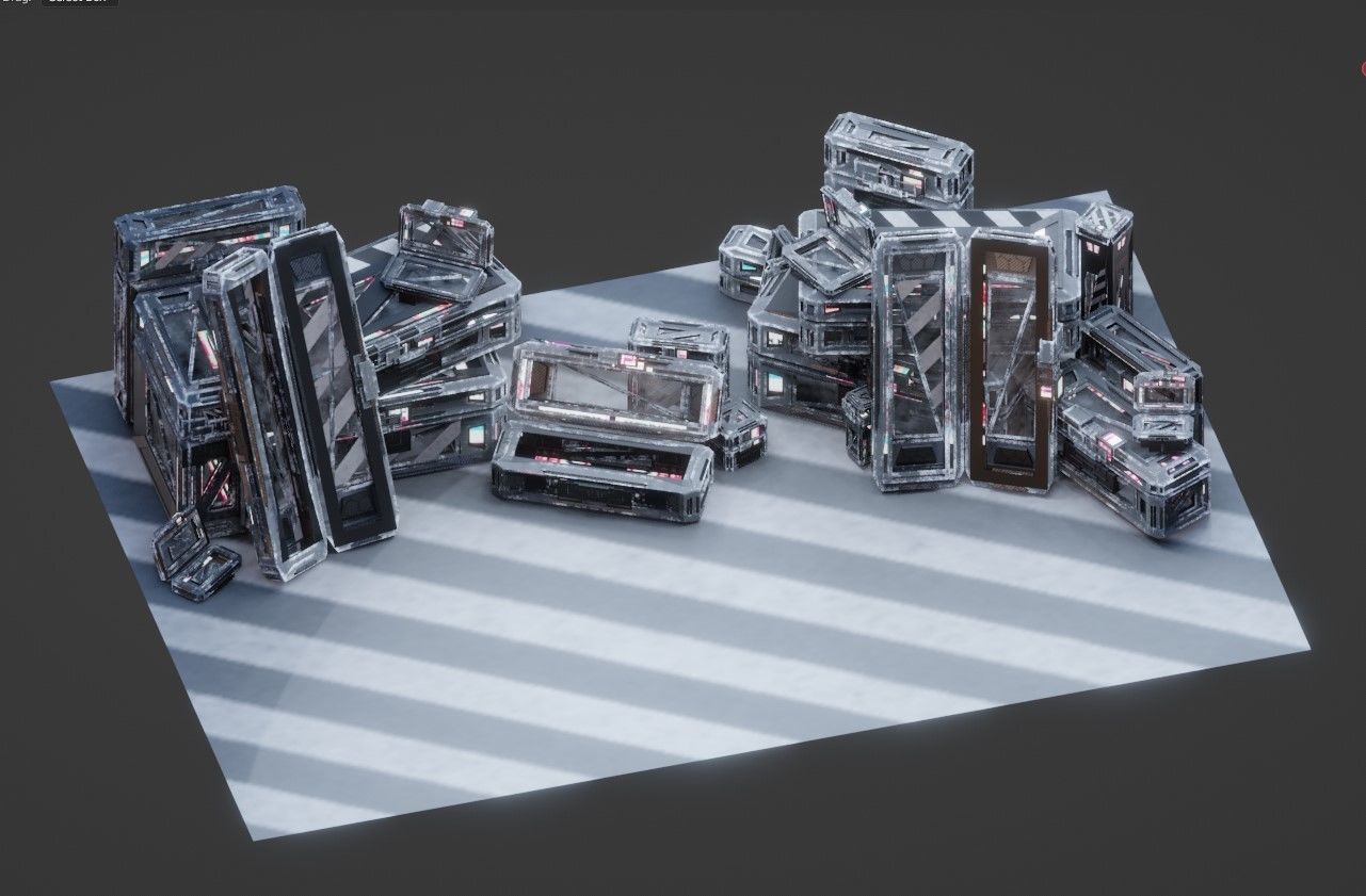 Sci-Fi Crate Box Sci Fi Pack Bundle Kitbash Pack Low-poly 3D model_5