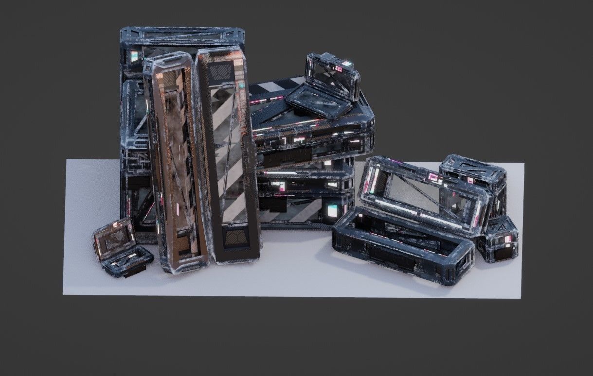 Sci-Fi Crate Box Sci Fi Pack Bundle Kitbash Pack Low-poly 3D model_7