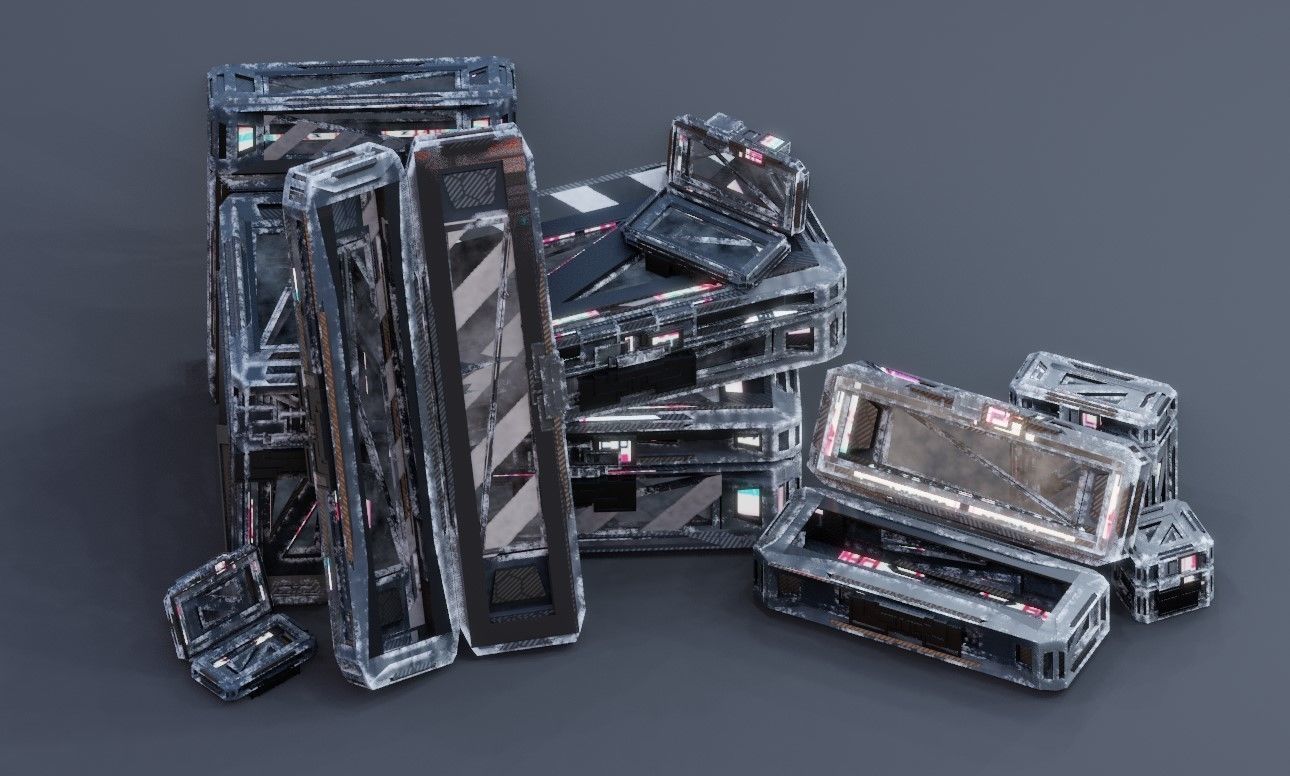 Sci-Fi Crate Box Sci Fi Pack Bundle Kitbash Pack Low-poly 3D model_1