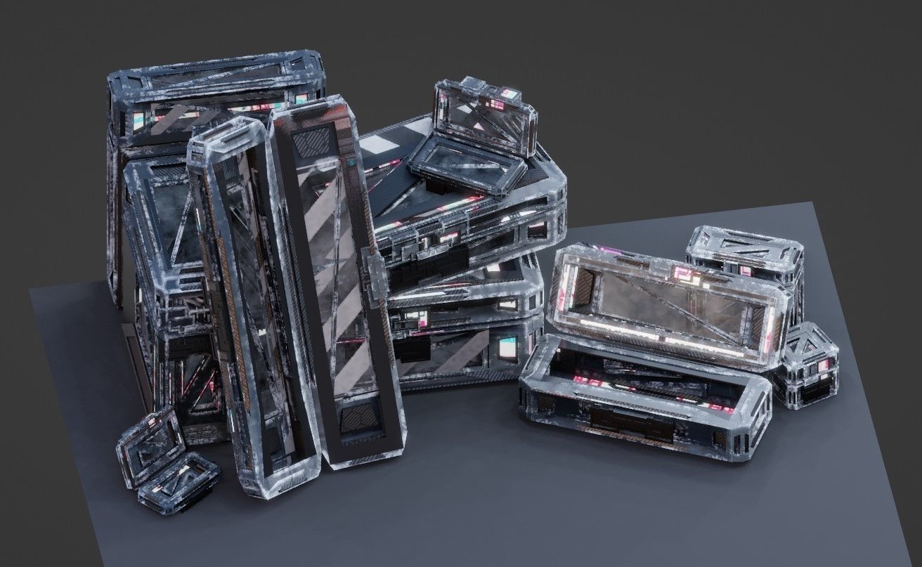 Sci-Fi Crate Box Sci Fi Pack Bundle Kitbash Pack Low-poly 3D model_8