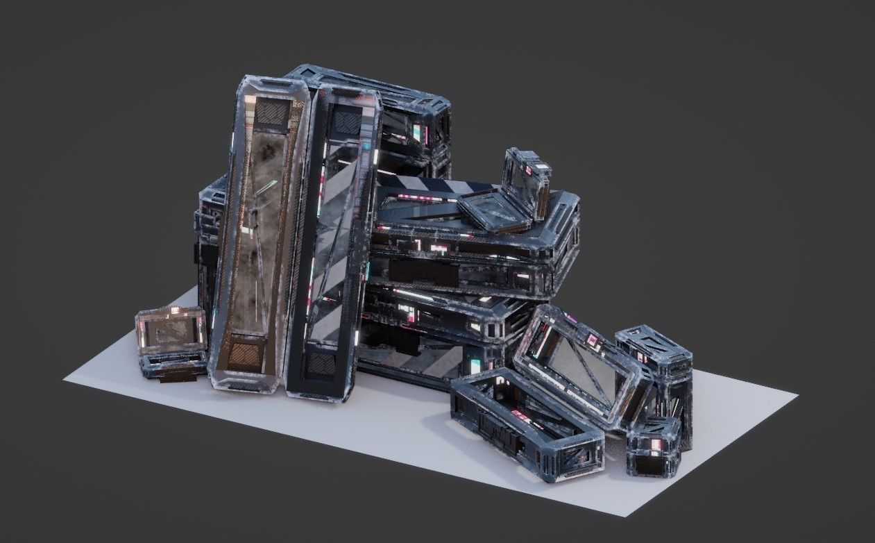 Sci-Fi Crate Box Sci Fi Pack Bundle Kitbash Pack Low-poly 3D model_6