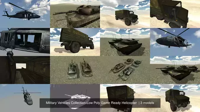 Military Vehicles Collection Low Poly Game Ready Helicopter  