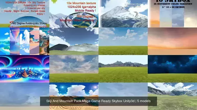 Sky And Mountain Pack Mega Game Ready Skybox Unity3d 3D Model Collection