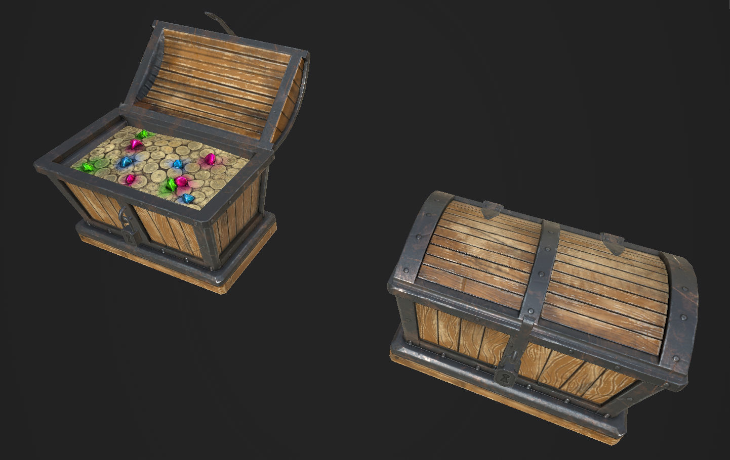 Treasure Chest Lowpoly Gold Game Ready Diamond 3D model_1