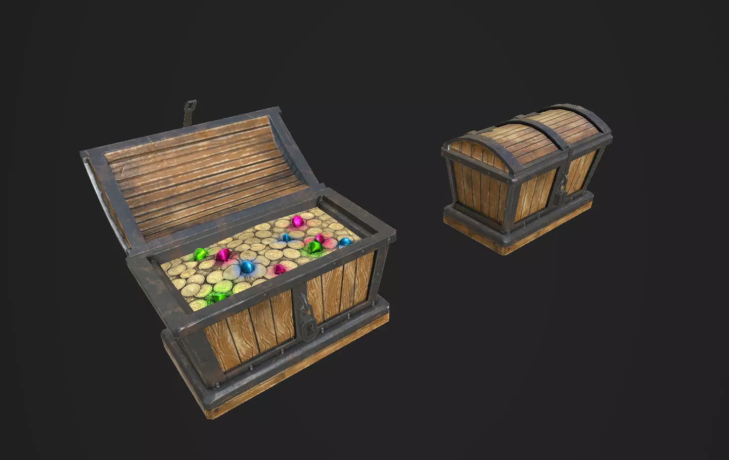 Treasure Chest Lowpoly Gold Game Ready Diamond 3D model_0