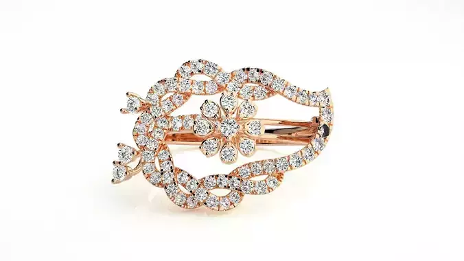 Flower High Jewelry Diamond Cocktail Ring 3dm stl details  