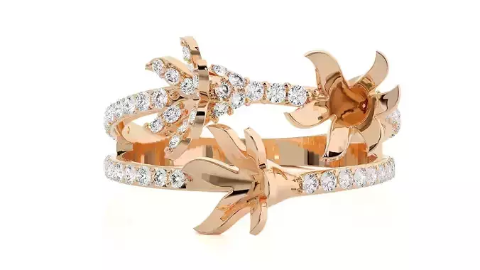 Flower High Jewelry Diamond Cocktail Ring 3dm stl details