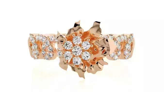 Flower High Jewelry Diamond Cocktail Ring 3dm stl details