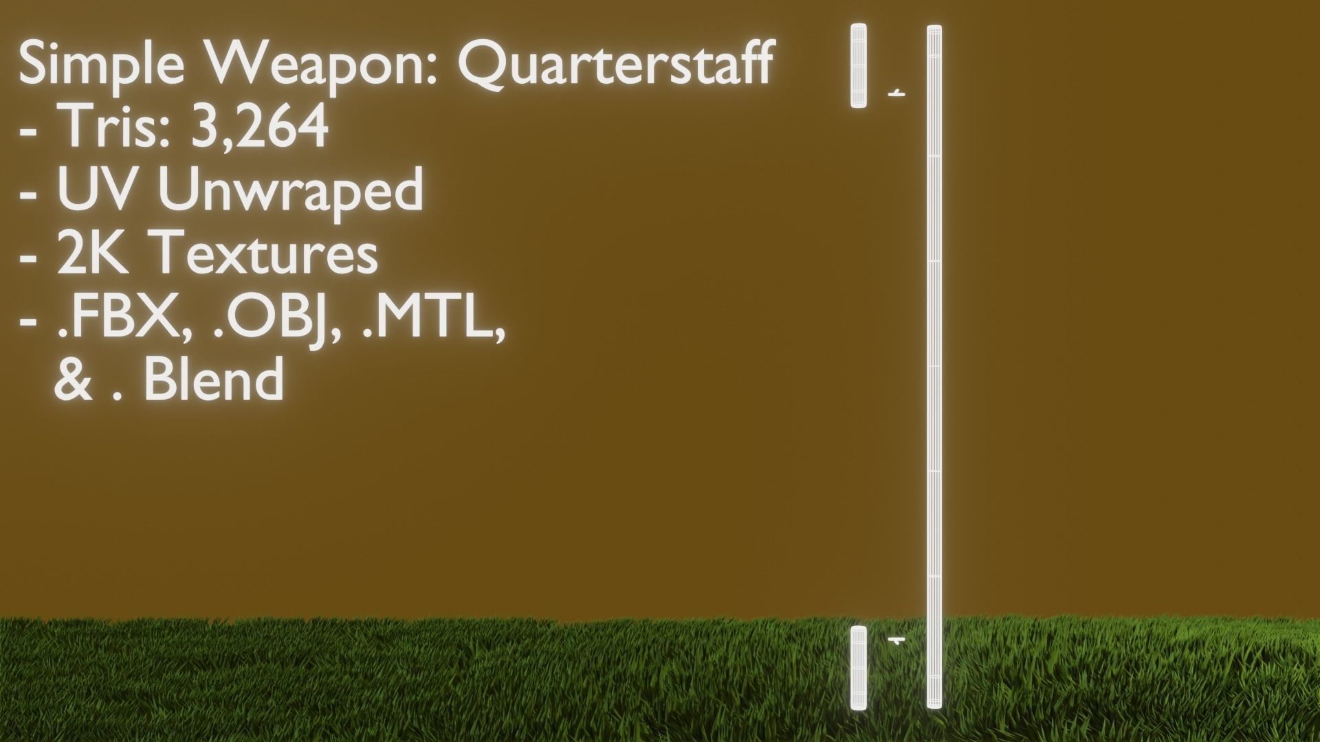 Simple Fantasy Quarterstaff Low-poly 3D model_1