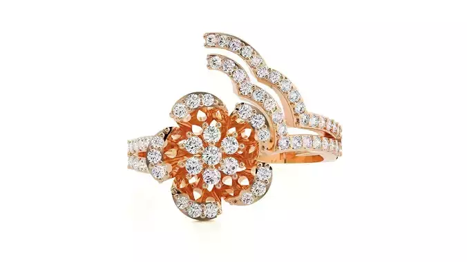 Flower High Jewelry Diamond Cocktail Ring 3dm stl renders  