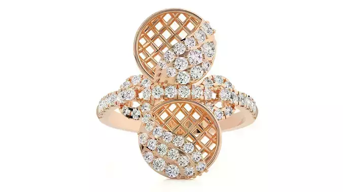 Diamonds on Mesh High Jewelry Cocktail Ring 3dm stl details 