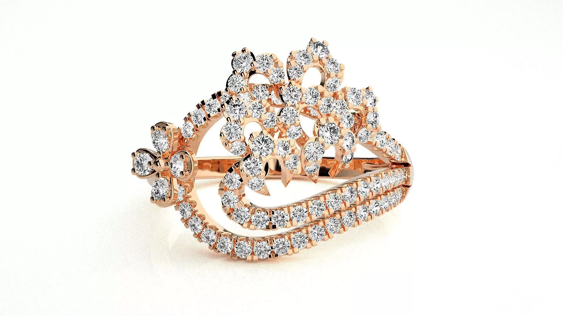 Flower High Jewelry Diamond Cocktail Ring 3dm stl details 3D print model