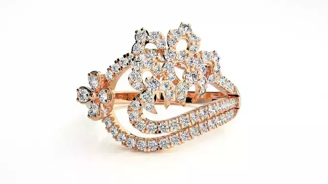 Flower High Jewelry Diamond Cocktail Ring 3dm stl details