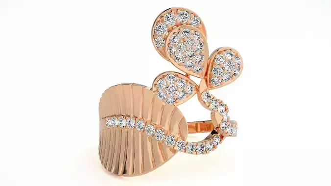  Flower Italian High Jewelry Diamond Cocktail Ring 3dm renders  3D print model