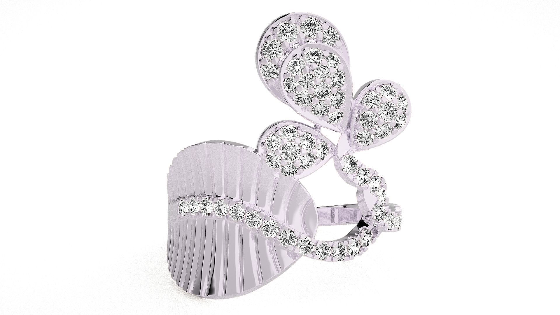  Flower Italian High Jewelry Diamond Cocktail Ring 3dm renders  3D print model_5